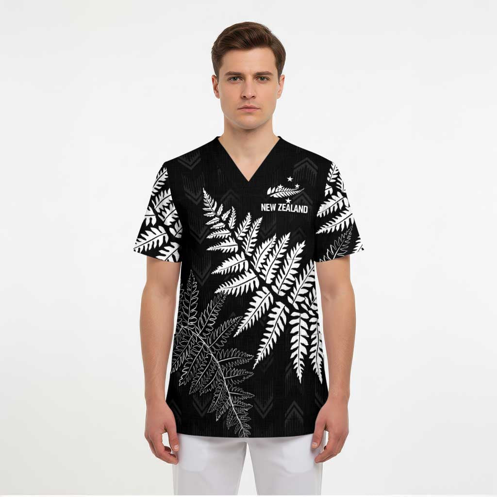 New Zealand Lawn Bowls Personalized Scrub Top Wrap-Around Silver Fern - Polynesian Pride