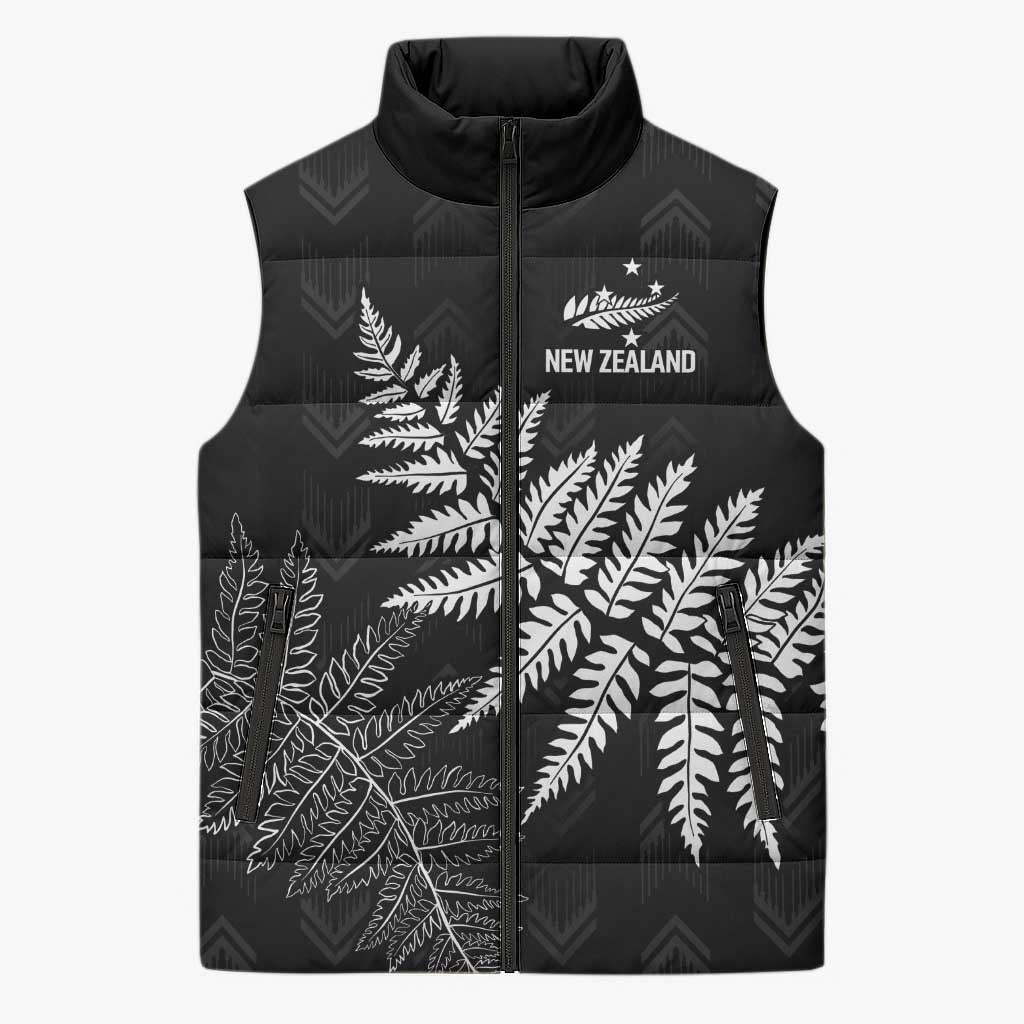 New Zealand Lawn Bowls Personalized Sleeveless Puffer Jacket Wrap-Around Silver Fern - Polynesian Pride