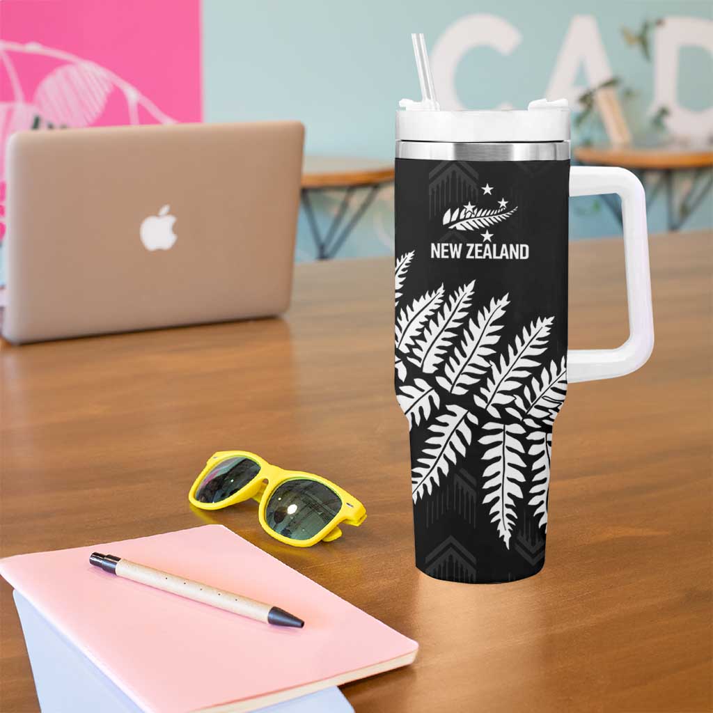 New Zealand Lawn Bowls Personalized Tumbler With Handle Wrap-Around Silver Fern - Polynesian Pride