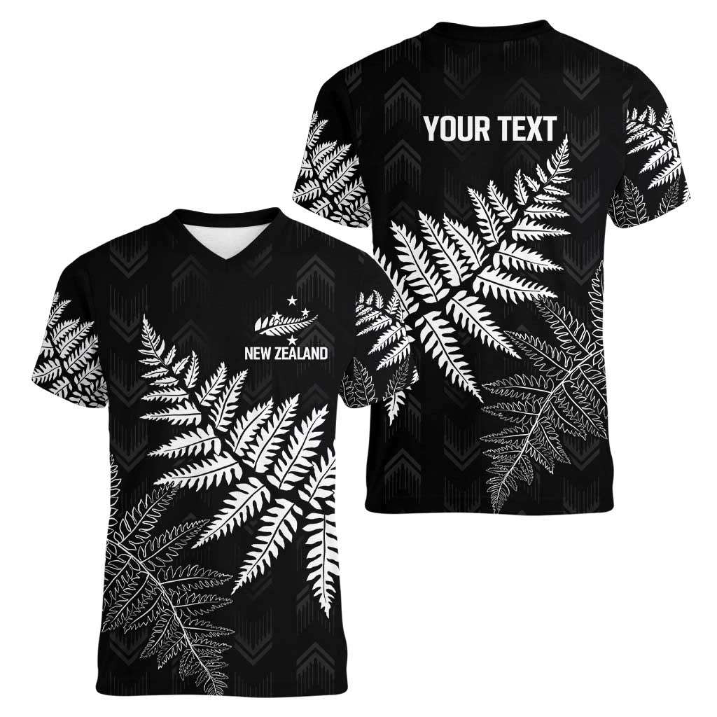 New Zealand Lawn Bowls Personalized Women V-Neck T-Shirt Wrap-Around Silver Fern - Polynesian Pride