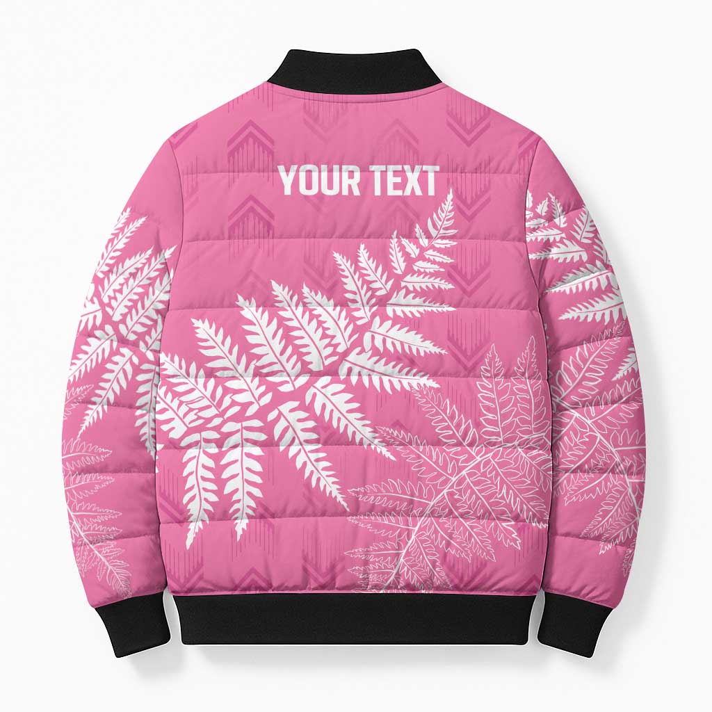 New Zealand Lawn Bowls Breast Cancer Personalized Bomber Puffer Jacket Wrap-Around Silver Fern - Polynesian Pride
