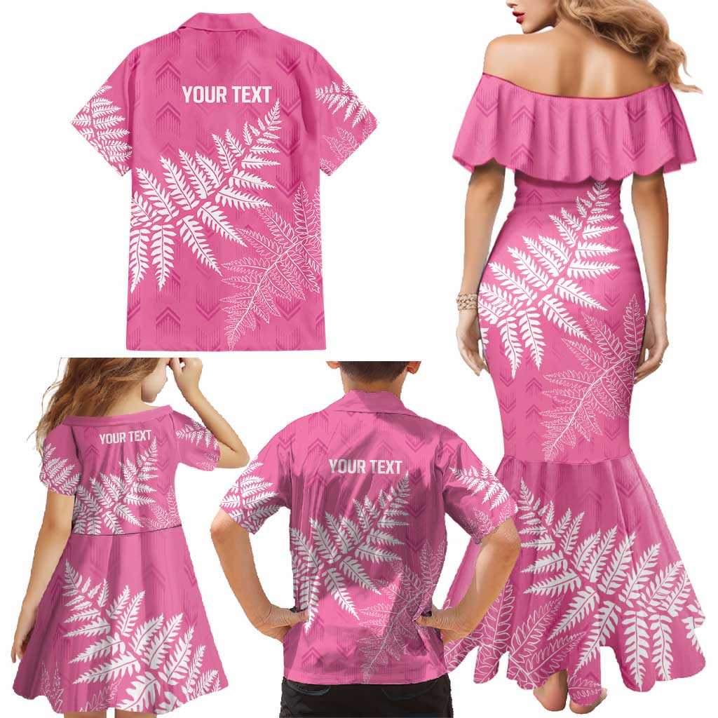 New Zealand Lawn Bowls Breast Cancer Personalized Family Matching Mermaid Dress and Hawaiian Shirt Wrap-Around Silver Fern - Polynesian Pride