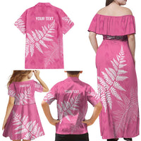 New Zealand Lawn Bowls Breast Cancer Personalized Family Matching Off Shoulder Maxi Dress and Hawaiian Shirt Wrap-Around Silver Fern - Polynesian Pride