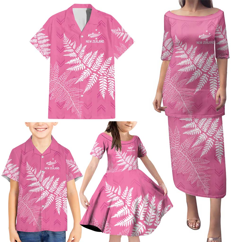 New Zealand Lawn Bowls Breast Cancer Personalized Family Matching Puletasi and Hawaiian Shirt Wrap-Around Silver Fern - Polynesian Pride