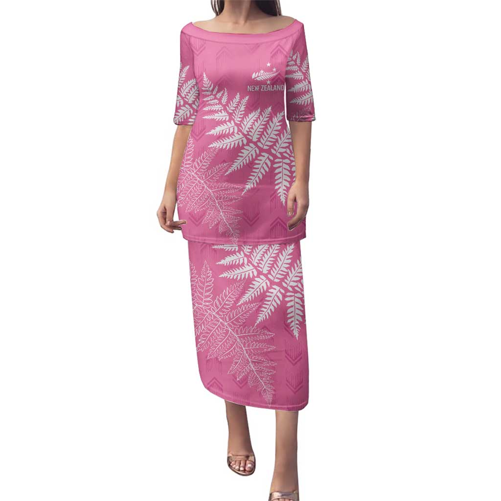 New Zealand Lawn Bowls Breast Cancer Personalized Family Matching Puletasi and Hawaiian Shirt Wrap-Around Silver Fern - Polynesian Pride