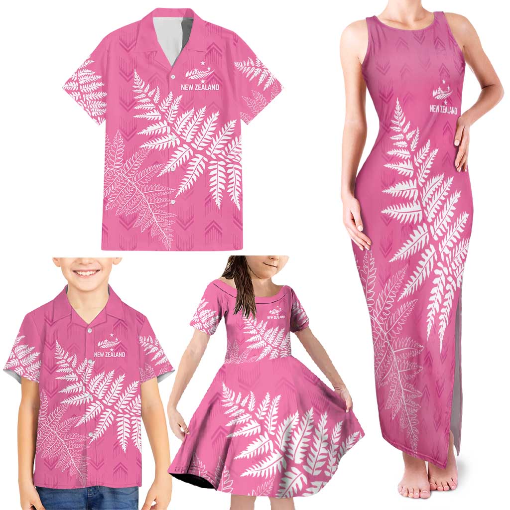New Zealand Lawn Bowls Breast Cancer Personalized Family Matching Tank Maxi Dress and Hawaiian Shirt Wrap-Around Silver Fern - Polynesian Pride