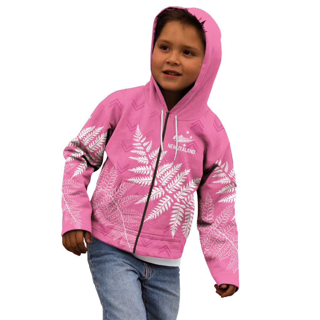 New Zealand Lawn Bowls Breast Cancer Personalized Kid Hoodie Wrap-Around Silver Fern - Polynesian Pride