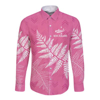 New Zealand Lawn Bowls Breast Cancer Personalized Long Sleeve Button Shirt Wrap-Around Silver Fern - Polynesian Pride