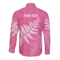 New Zealand Lawn Bowls Breast Cancer Personalized Long Sleeve Button Shirt Wrap-Around Silver Fern - Polynesian Pride