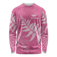 New Zealand Lawn Bowls Breast Cancer Personalized Long Sleeve Shirt Wrap-Around Silver Fern - Polynesian Pride