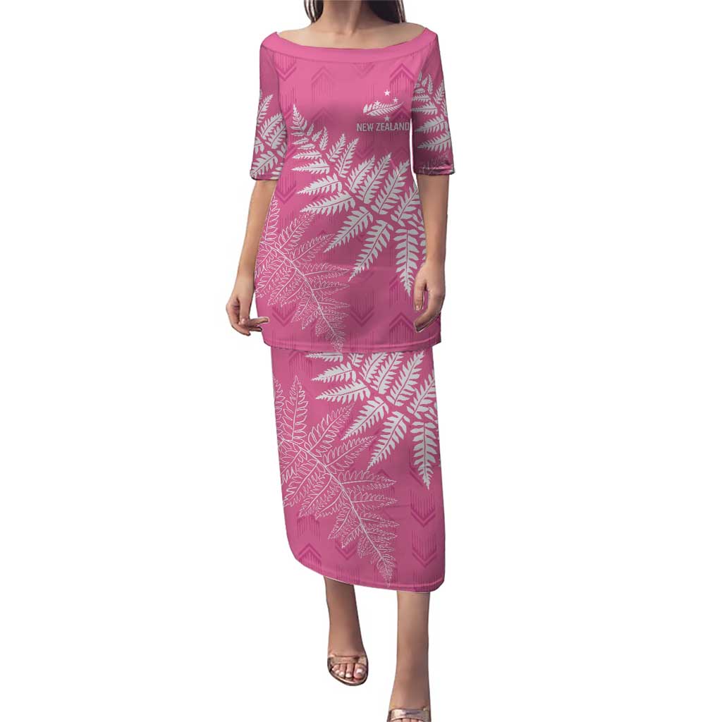 New Zealand Lawn Bowls Breast Cancer Personalized Puletasi Wrap-Around Silver Fern - Polynesian Pride