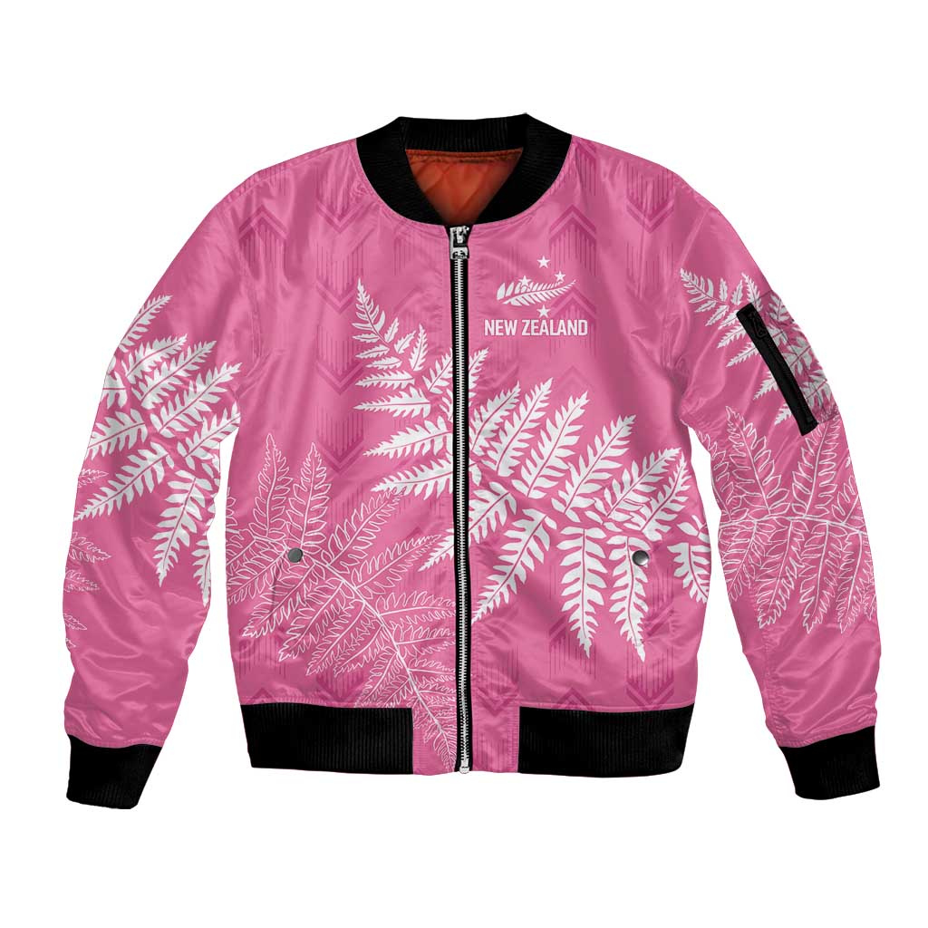 New Zealand Lawn Bowls Breast Cancer Personalized Sleeve Zip Bomber Jacket Wrap-Around Silver Fern - Polynesian Pride