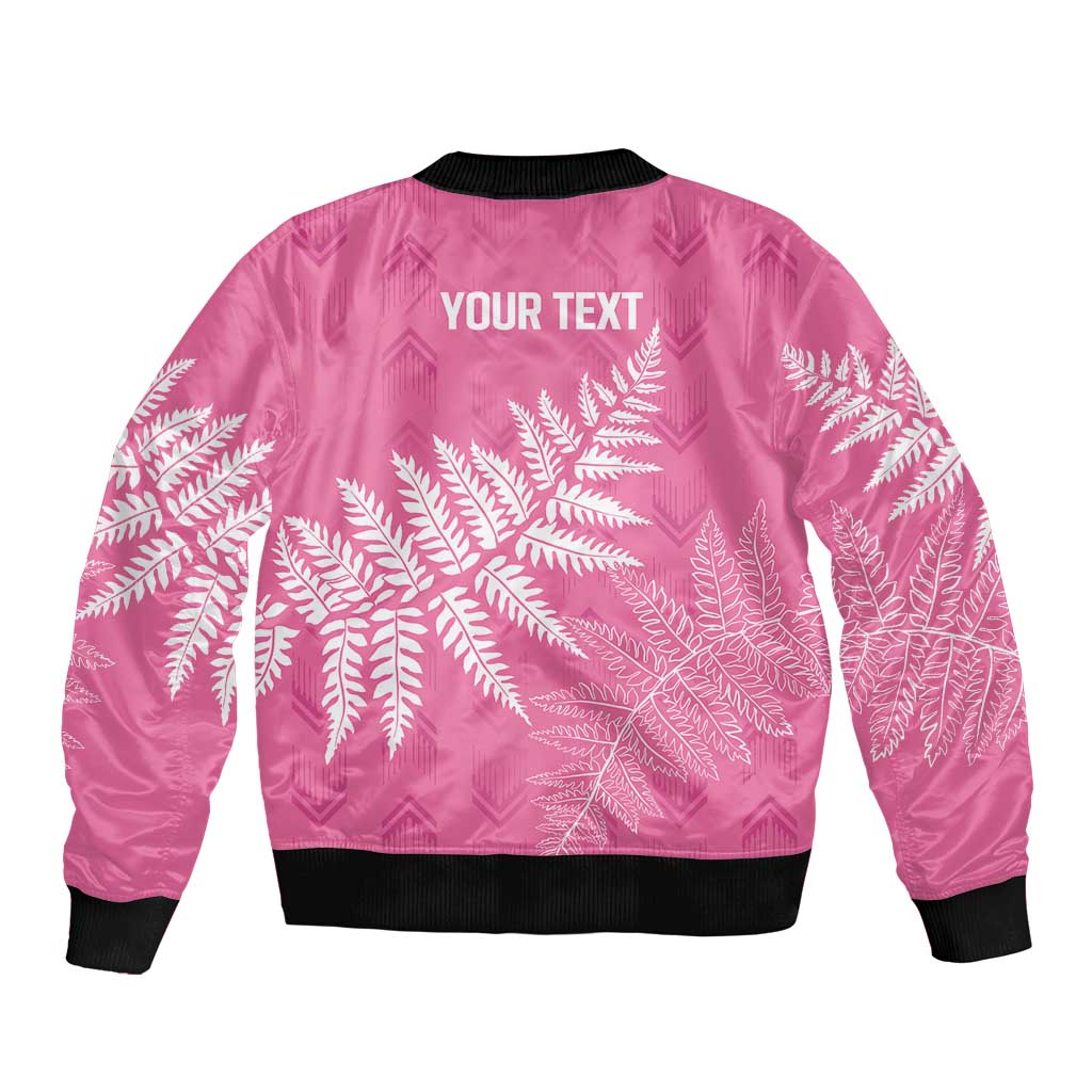 New Zealand Lawn Bowls Breast Cancer Personalized Sleeve Zip Bomber Jacket Wrap-Around Silver Fern - Polynesian Pride