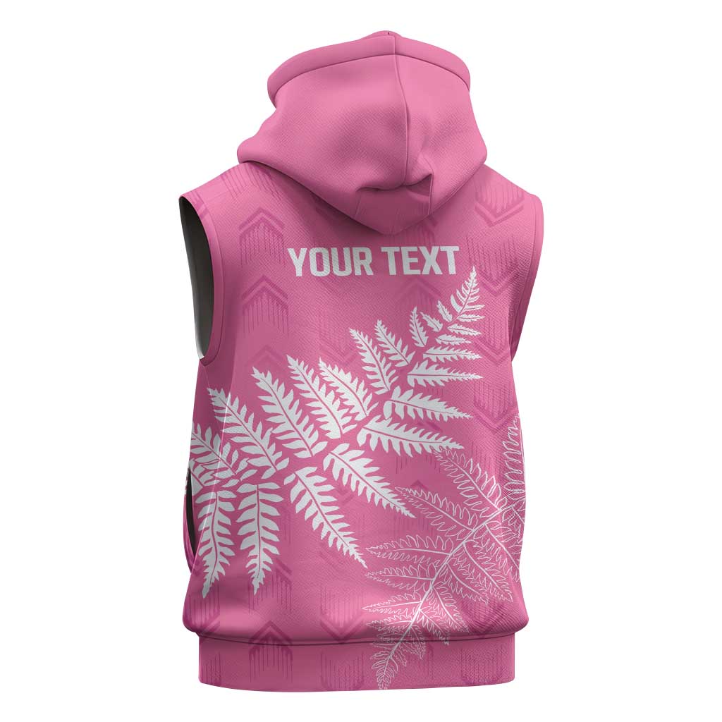 New Zealand Lawn Bowls Breast Cancer Personalized Sleeveless Hoodie Wrap-Around Silver Fern - Polynesian Pride