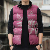 New Zealand Lawn Bowls Breast Cancer Personalized Sleeveless Puffer Jacket Wrap-Around Silver Fern - Polynesian Pride
