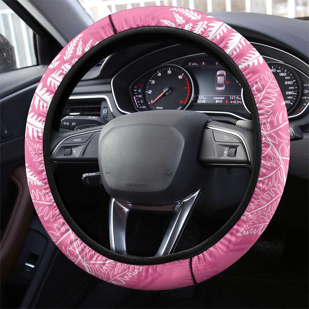 New Zealand Lawn Bowls Breast Cancer Steering Wheel Cover Wrap-Around Silver Fern - Polynesian Pride