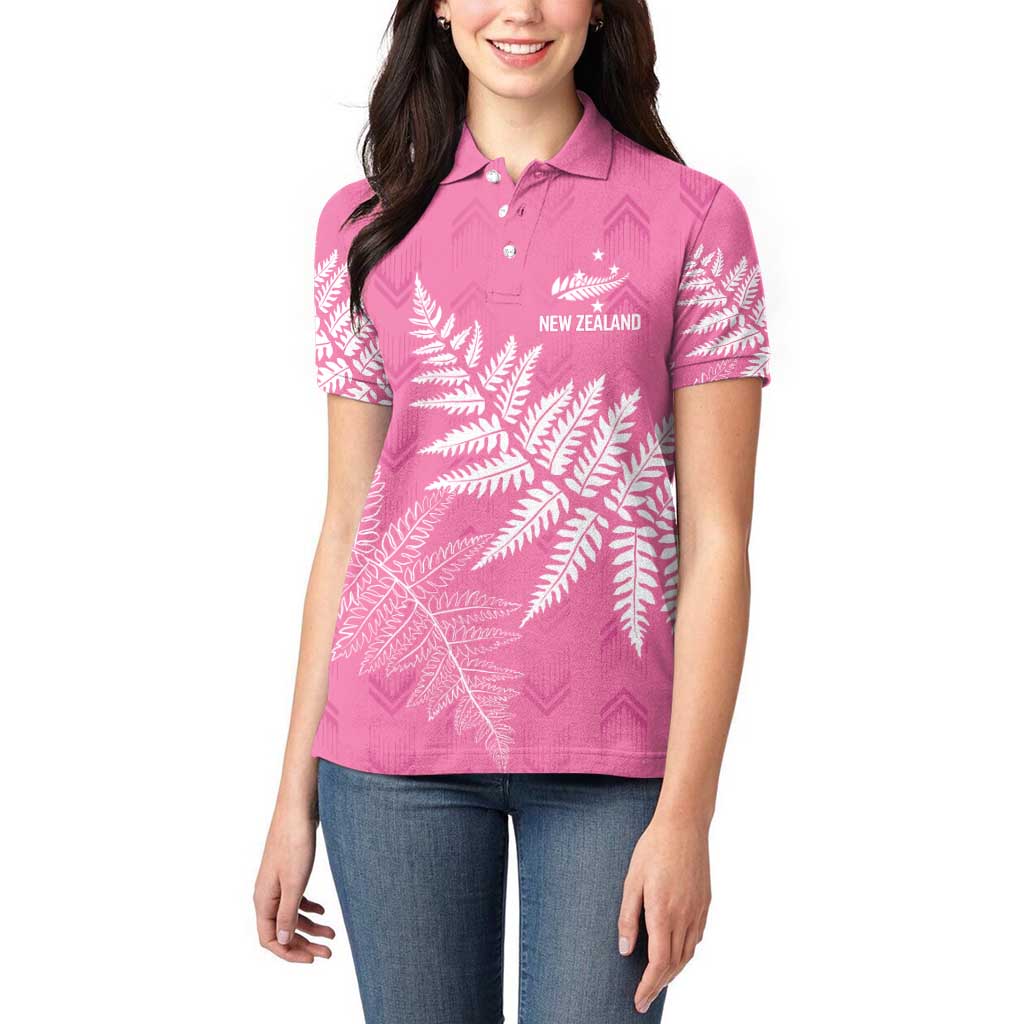 New Zealand Lawn Bowls Breast Cancer Personalized Women Polo Shirt Wrap-Around Silver Fern - Polynesian Pride