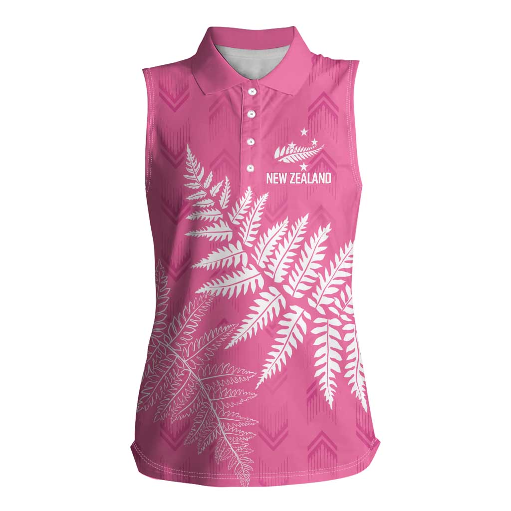 New Zealand Lawn Bowls Breast Cancer Personalized Women Sleeveless Polo Shirt Wrap-Around Silver Fern - Polynesian Pride
