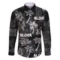 Aloha Vintage Quilt Family Matching Off Shoulder Short Dress and Hawaiian Shirt Hawaiian Seamless - Black LT7 Dad's Shirt - Long Sleeve Black - Polynesian Pride