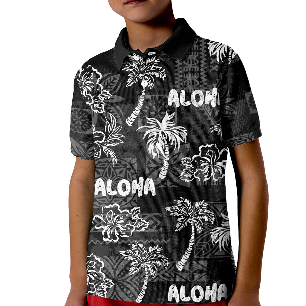 Aloha Vintage Quilt Kid Polo Shirt Hawaiian Seamless - Black LT7 Kid Black - Polynesian Pride