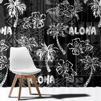 Aloha Vintage Quilt Window Curtain Hawaiian Seamless - Black LT7 - Polynesian Pride