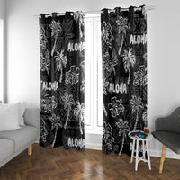 Aloha Vintage Quilt Window Curtain Hawaiian Seamless - Black LT7 With Grommets Black - Polynesian Pride