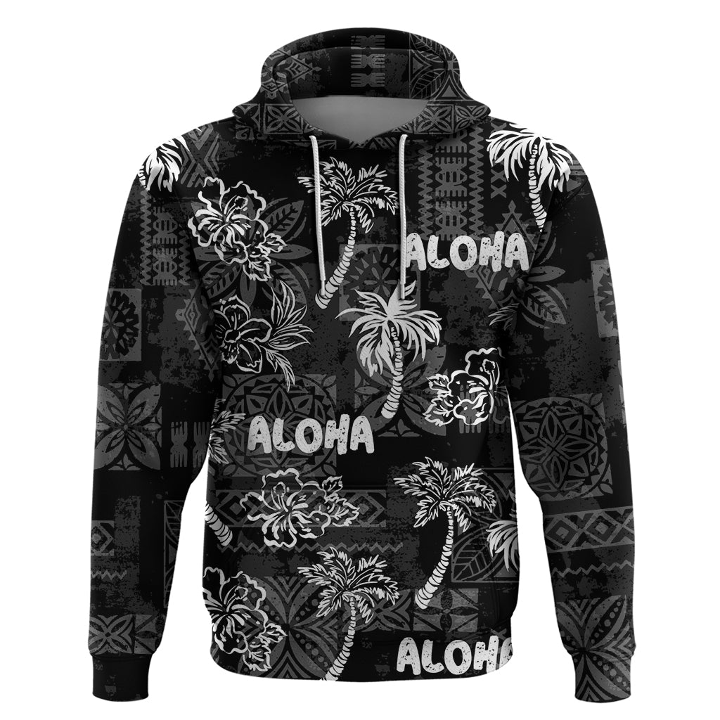 Aloha Vintage Quilt Zip Hoodie Hawaiian Seamless - Black LT7 Pullover Hoodie Black - Polynesian Pride