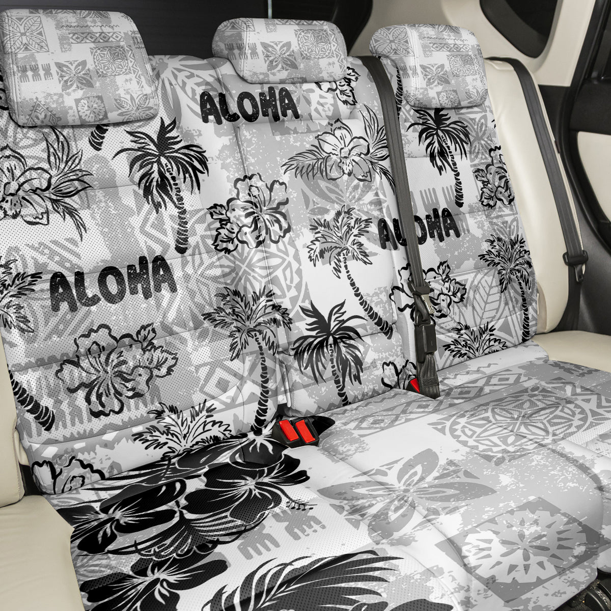 Aloha Vintage Quilt Back Car Seat Cover Hawaiian Seamless - White LT7 - Polynesian Pride