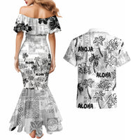 Aloha Vintage Quilt Couples Matching Mermaid Dress and Hawaiian Shirt Hawaiian Seamless - White LT7 - Polynesian Pride