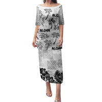 Aloha Vintage Quilt Family Matching Puletasi Dress and Hawaiian Shirt Hawaiian Seamless - White LT7 Mom's Dress White - Polynesian Pride
