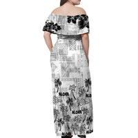 Aloha Vintage Quilt Off Shoulder Maxi Dress Hawaiian Seamless - White LT7 - Polynesian Pride