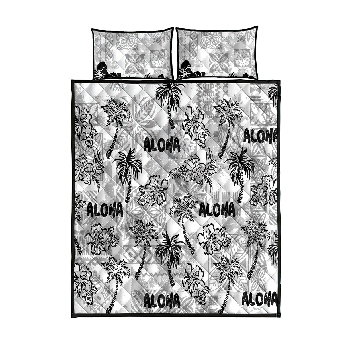 Aloha Vintage Quilt Quilt Bed Set Hawaiian Seamless - White LT7 White - Polynesian Pride
