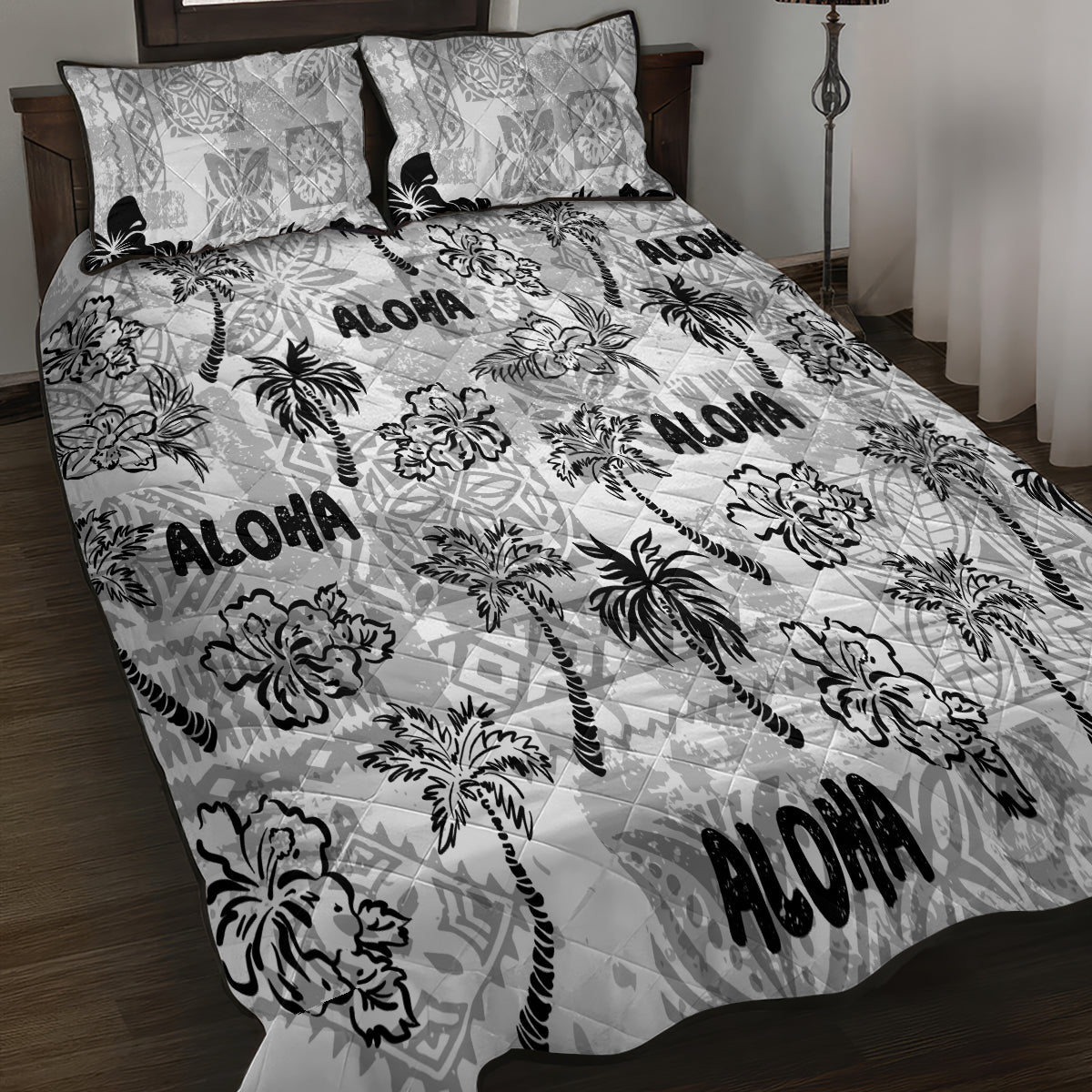 Aloha Vintage Quilt Quilt Bed Set Hawaiian Seamless - White LT7 - Polynesian Pride