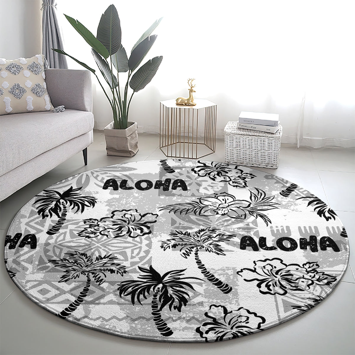Aloha Vintage Quilt Round Carpet Hawaiian Seamless - White LT7 - Polynesian Pride