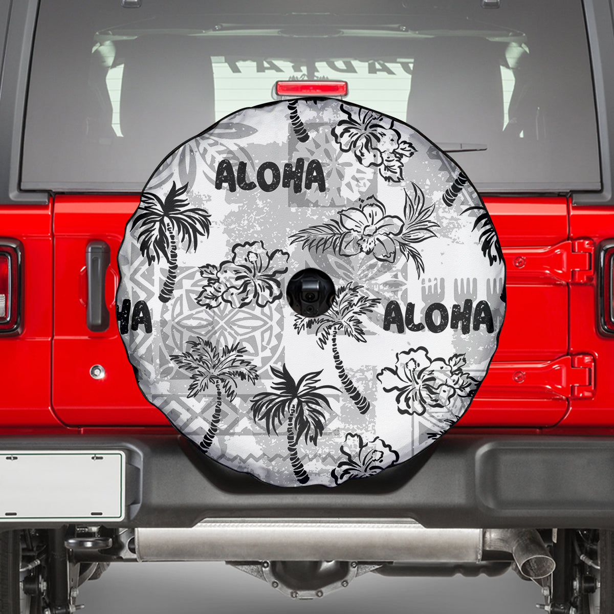 Aloha Vintage Quilt Spare Tire Cover Hawaiian Seamless - White LT7 - Polynesian Pride
