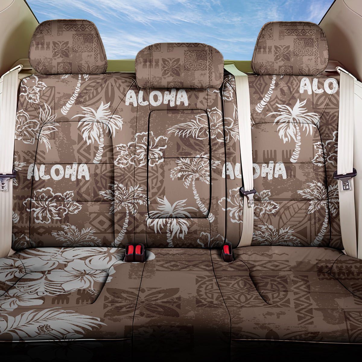 Aloha Vintage Quilt Back Car Seat Cover Hawaiian Seamless - Brown LT7