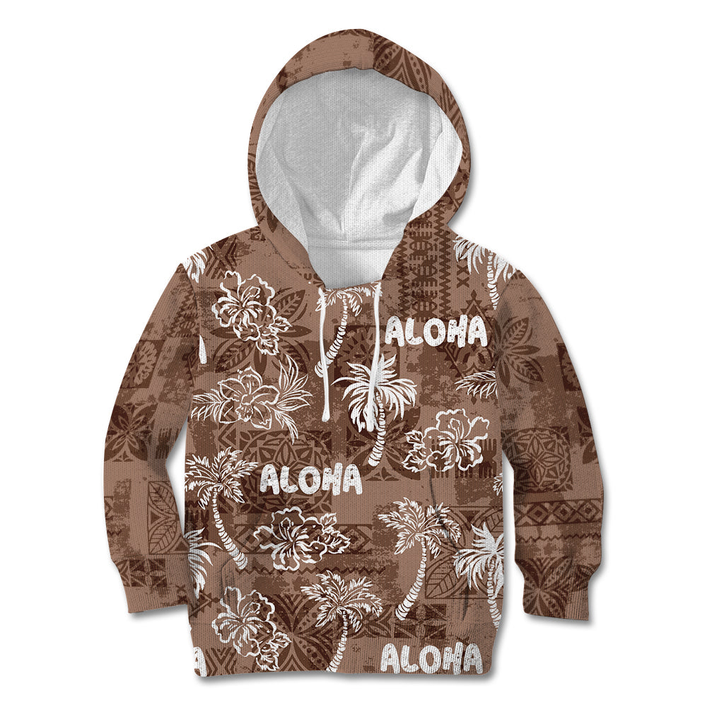 Aloha Vintage Quilt Kid Hoodie Hawaiian Seamless - Brown LT7 Hoodie Brown - Polynesian Pride