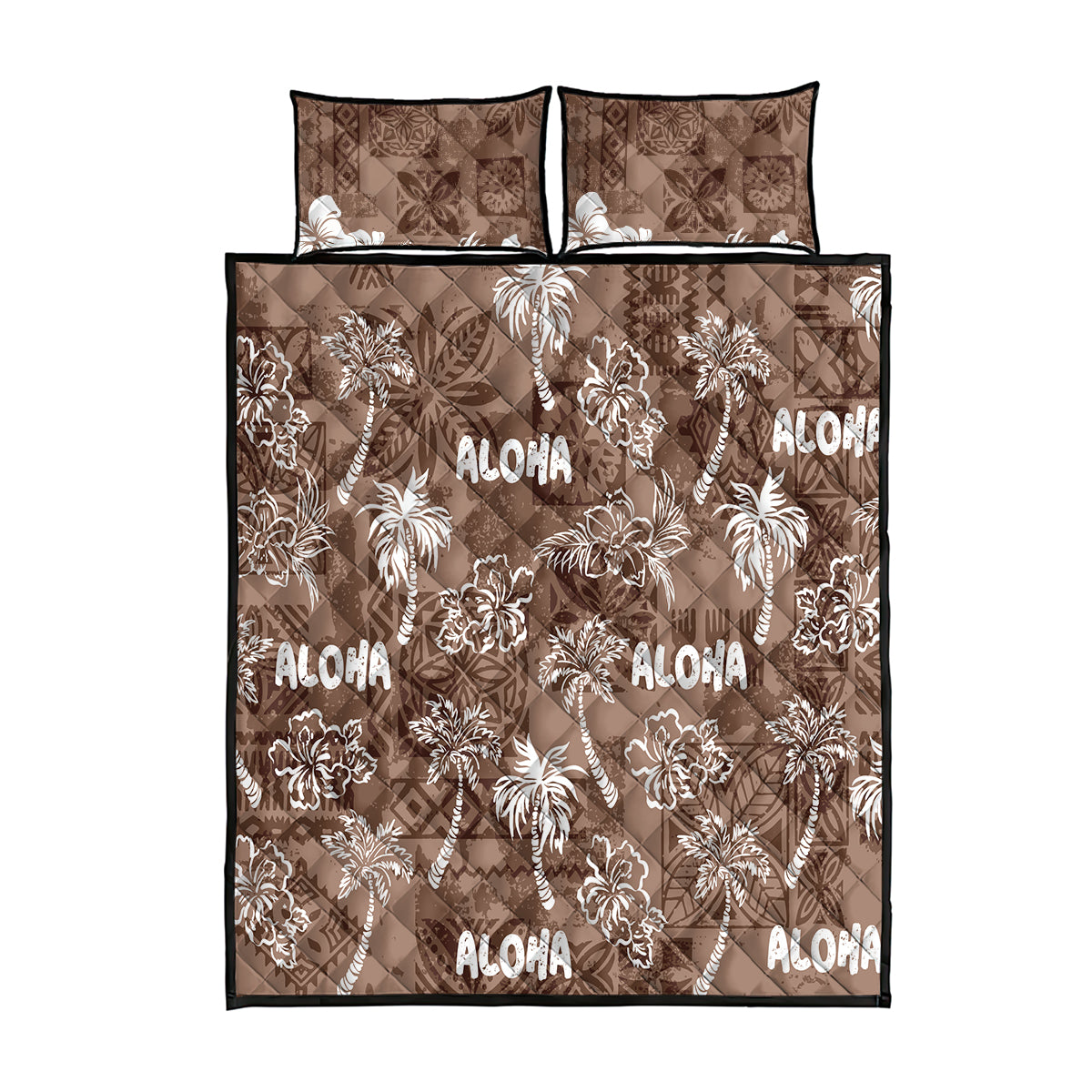 Aloha Vintage Quilt Quilt Bed Set Hawaiian Seamless - Brown LT7 Brown - Polynesian Pride