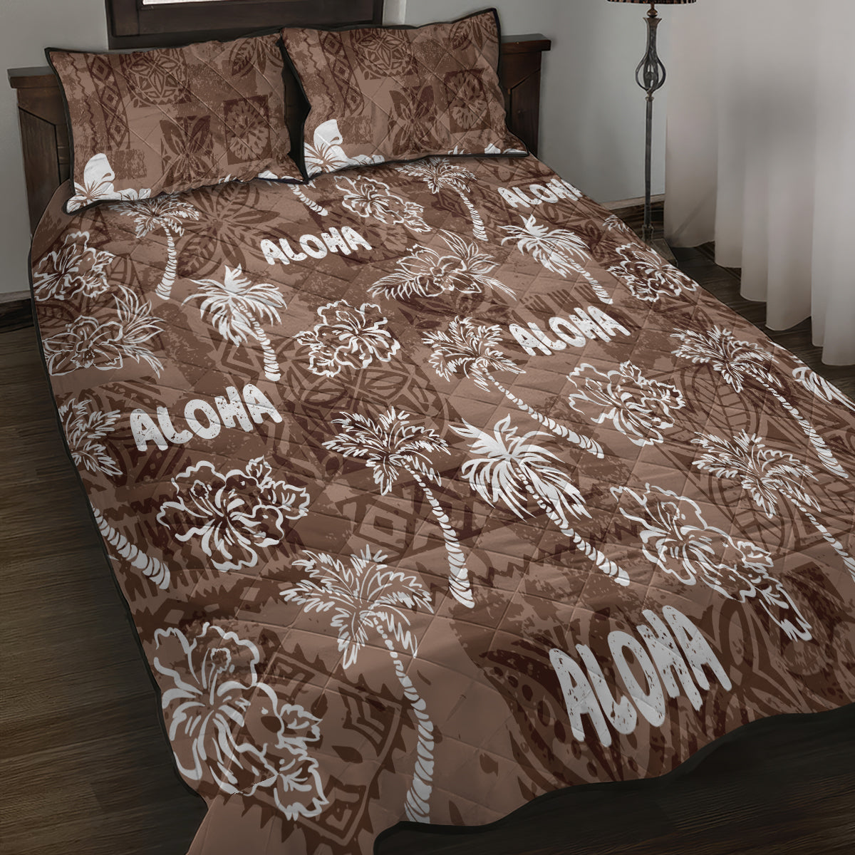 Aloha Vintage Quilt Quilt Bed Set Hawaiian Seamless - Brown LT7 - Polynesian Pride