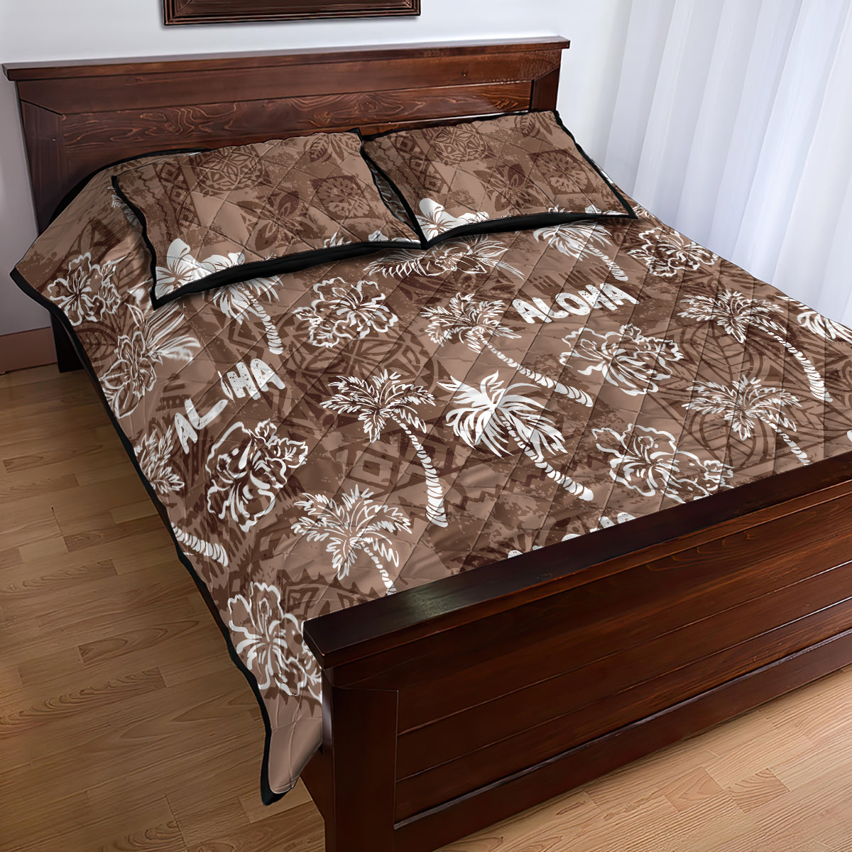 Aloha Vintage Quilt Quilt Bed Set Hawaiian Seamless - Brown LT7 - Polynesian Pride