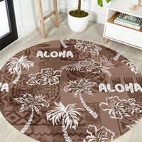Aloha Vintage Quilt Round Carpet Hawaiian Seamless - Brown LT7 Brown - Polynesian Pride