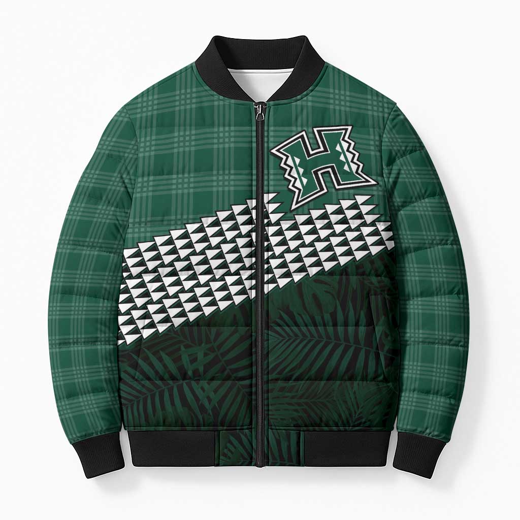 Rainbow Warriors Hawaii Personalized Palaka Bomber Puffer Jacket - Polynesian Pride