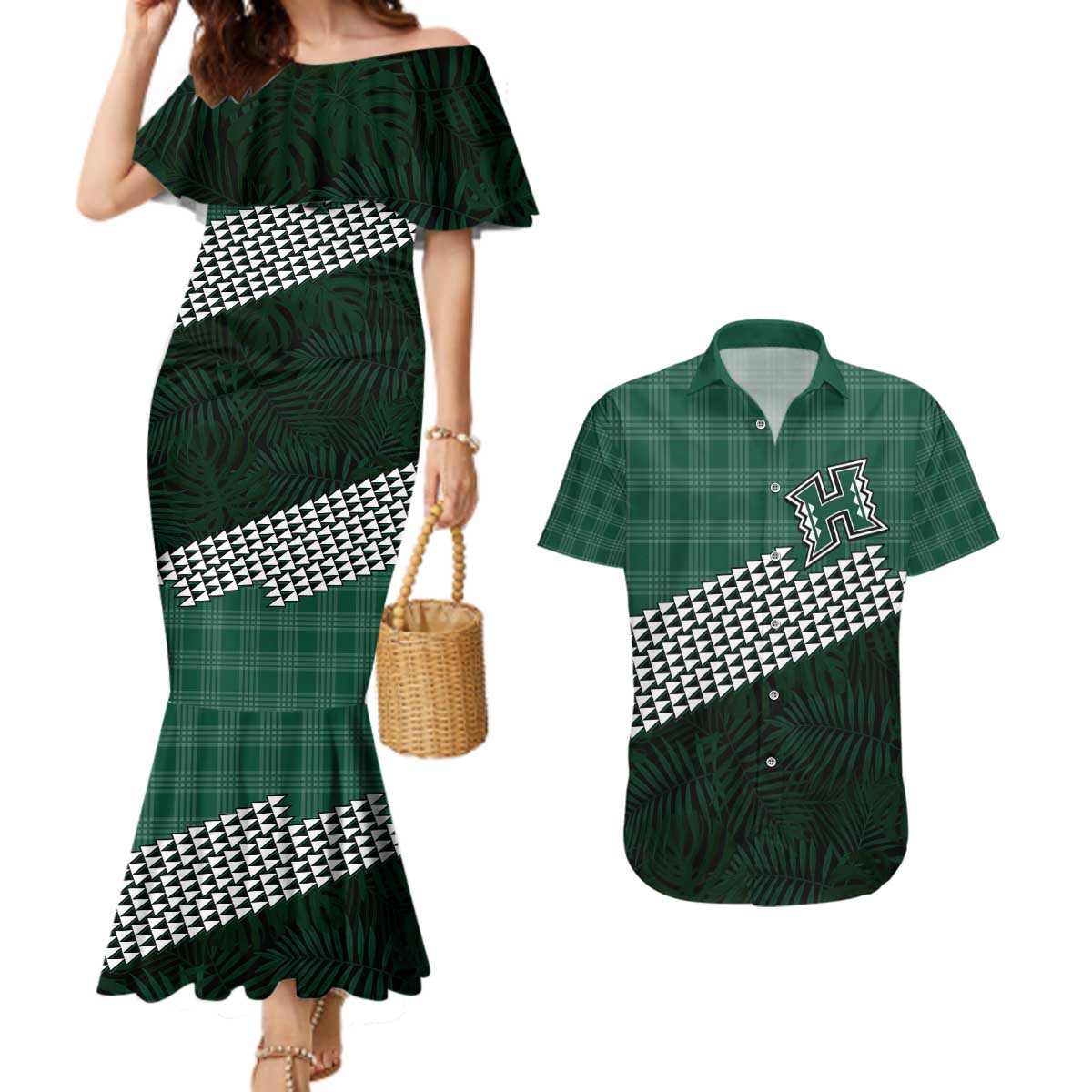 Rainbow Warriors Hawaii Personalized Palaka Couples Matching Mermaid Dress and Hawaiian Shirt - Polynesian Pride