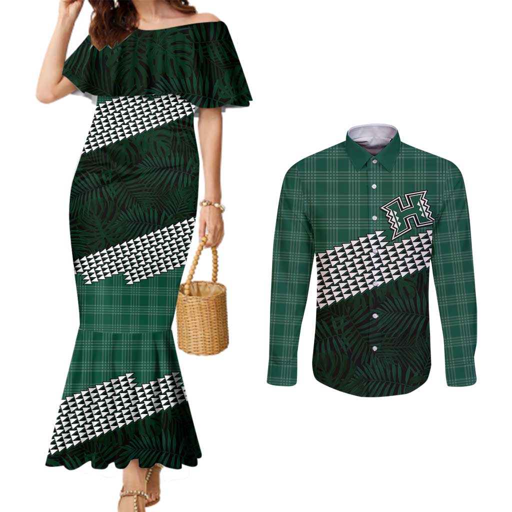 Rainbow Warriors Hawaii Personalized Palaka Couples Matching Mermaid Dress and Long Sleeve Button Shirt - Polynesian Pride