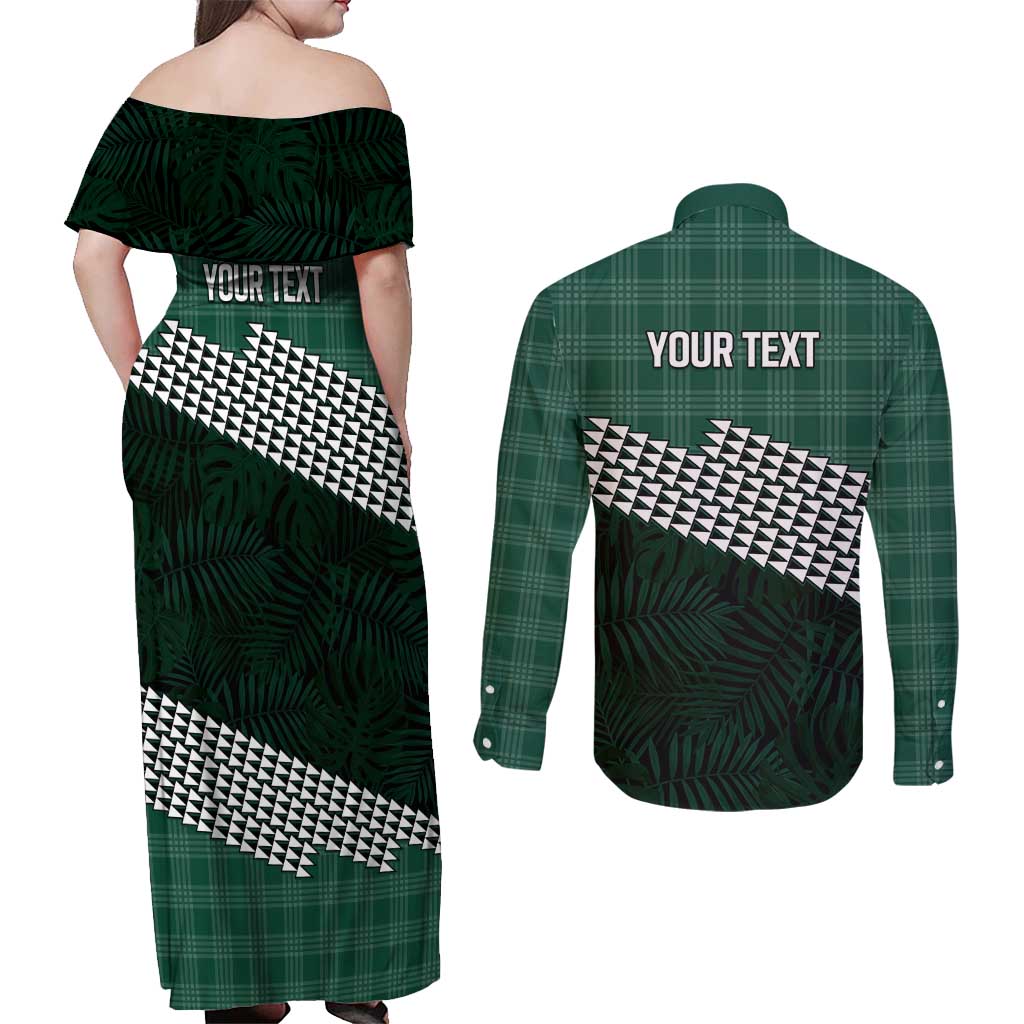 Rainbow Warriors Hawaii Personalized Palaka Couples Matching Off Shoulder Maxi Dress and Long Sleeve Button Shirt - Polynesian Pride