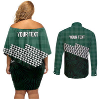 Rainbow Warriors Hawaii Personalized Palaka Couples Matching Off Shoulder Short Dress and Long Sleeve Button Shirt - Polynesian Pride