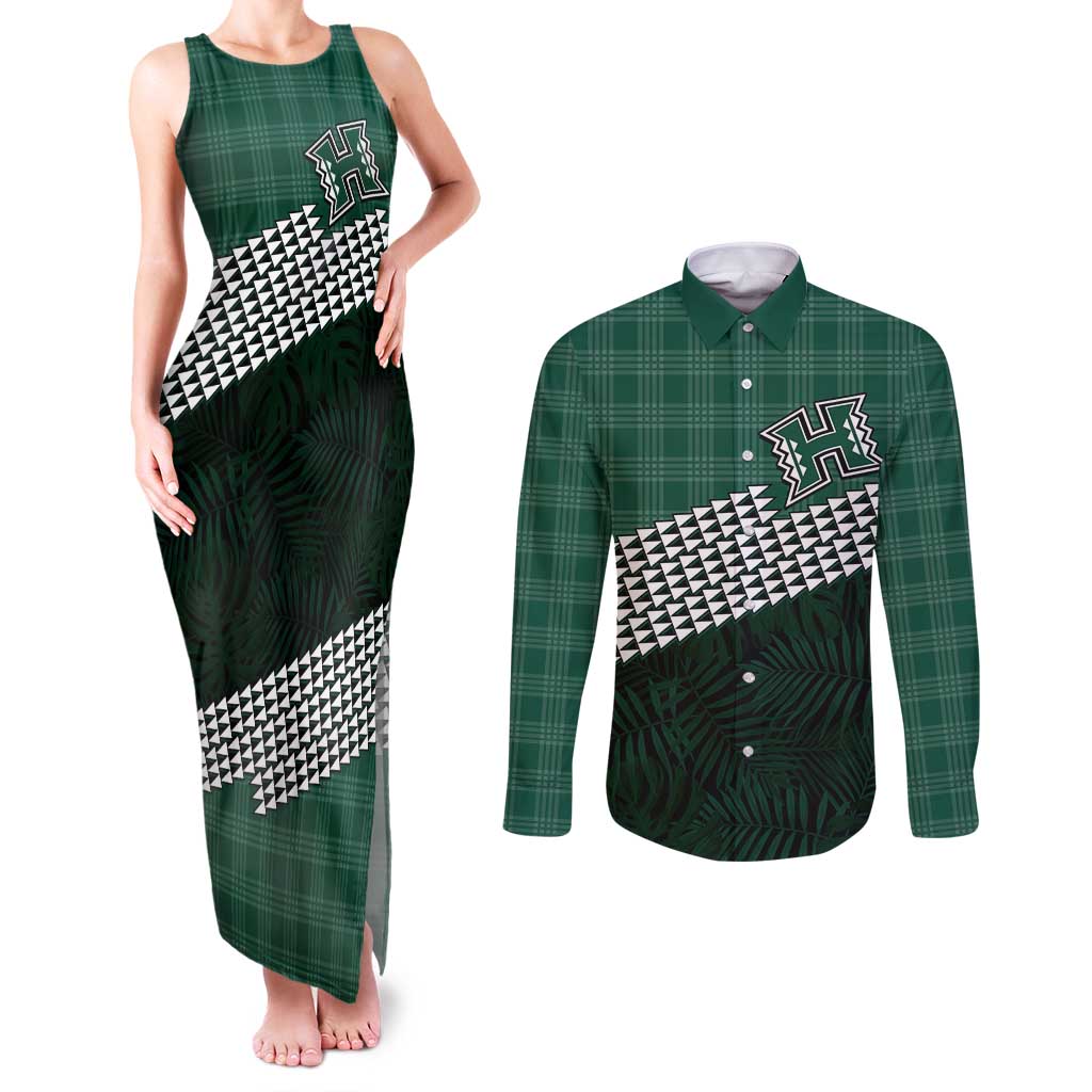 Rainbow Warriors Hawaii Personalized Palaka Couples Matching Tank Maxi Dress and Long Sleeve Button Shirt - Polynesian Pride