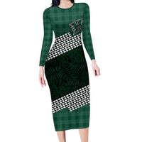 Rainbow Warriors Hawaii Personalized Palaka Long Sleeve Bodycon Dress - Polynesian Pride