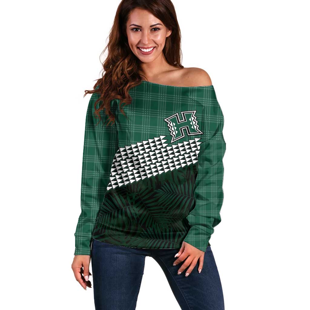 Rainbow Warriors Hawaii Personalized Palaka Off Shoulder Sweater - Polynesian Pride