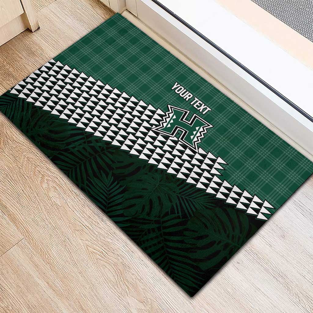Rainbow Warriors Hawaii Personalized Palaka Rubber Doormat - Polynesian Pride